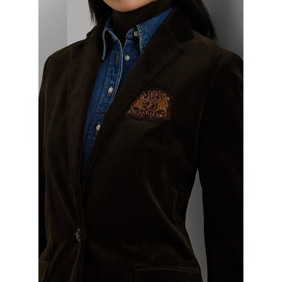 Lauren Ralph Lauren Women Brown Corduroy Blazer Jacket Crest Button Size 22W - Picture 4 of 12